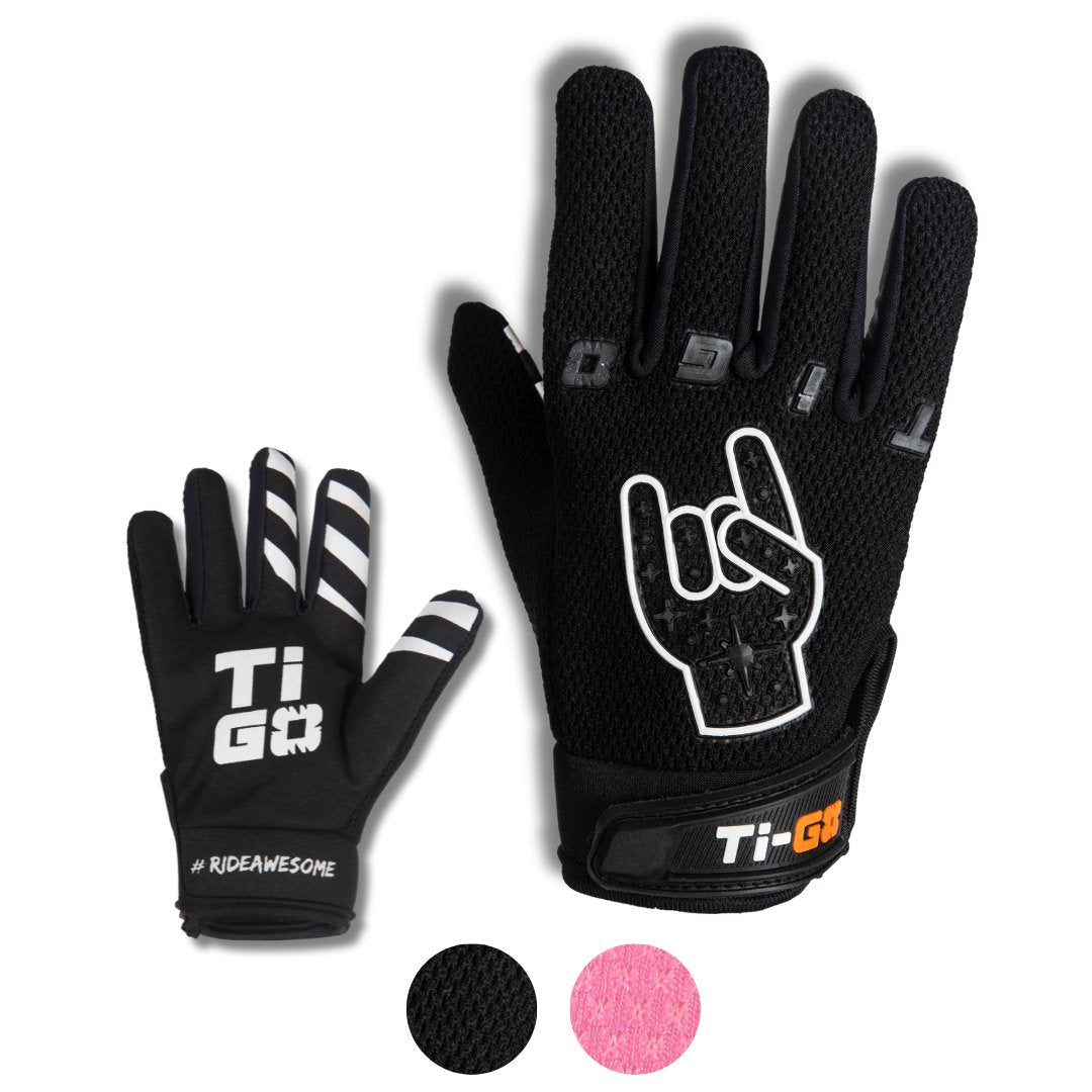 Ti-GO kids BMX gloves in black and pink – glove option 2