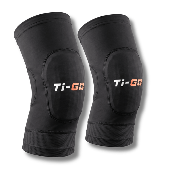 Pair of Ti-GO Tech Youth knee pads in black – kids' cycling knee pads for ages 8–13