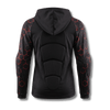 Back of Ti-GO kids armour cycling hoodie showing sewn-in back padding and elbow pads