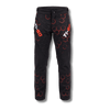 Ti-GO kids lightweight BMX & MTB riding pants in black & orange – front view with zipped thigh pocket