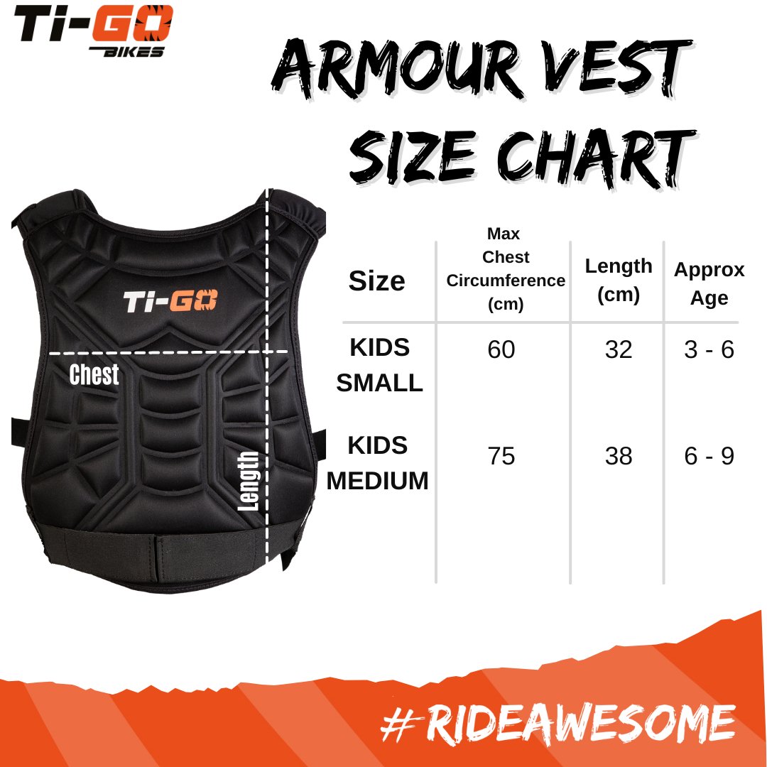 Ti-GO dragon scales MTB body armour vest size chart